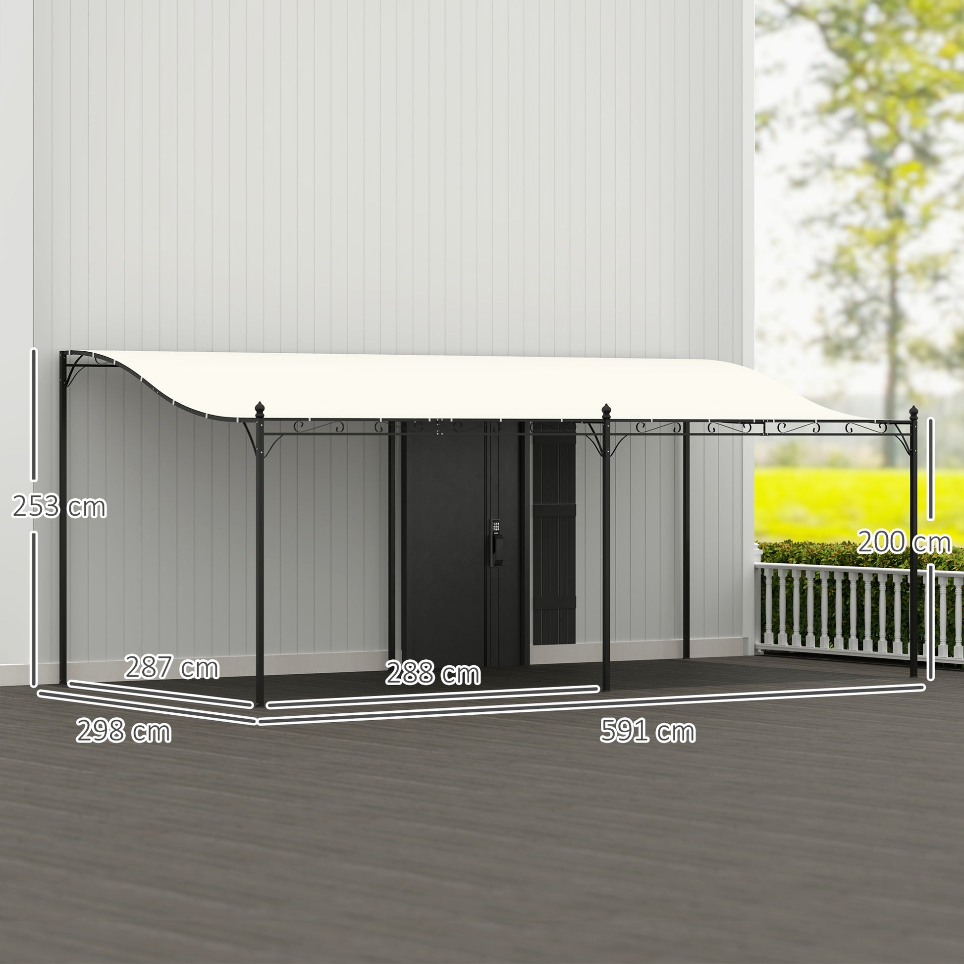 Outsunny Pérgola De Pared 3x6 M Con Techo Inclinado Estructura Metálica Crema_2