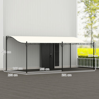 Outsunny Pérgola De Pared 3x6 M Con Techo Inclinado Estructura Metálica Crema_2