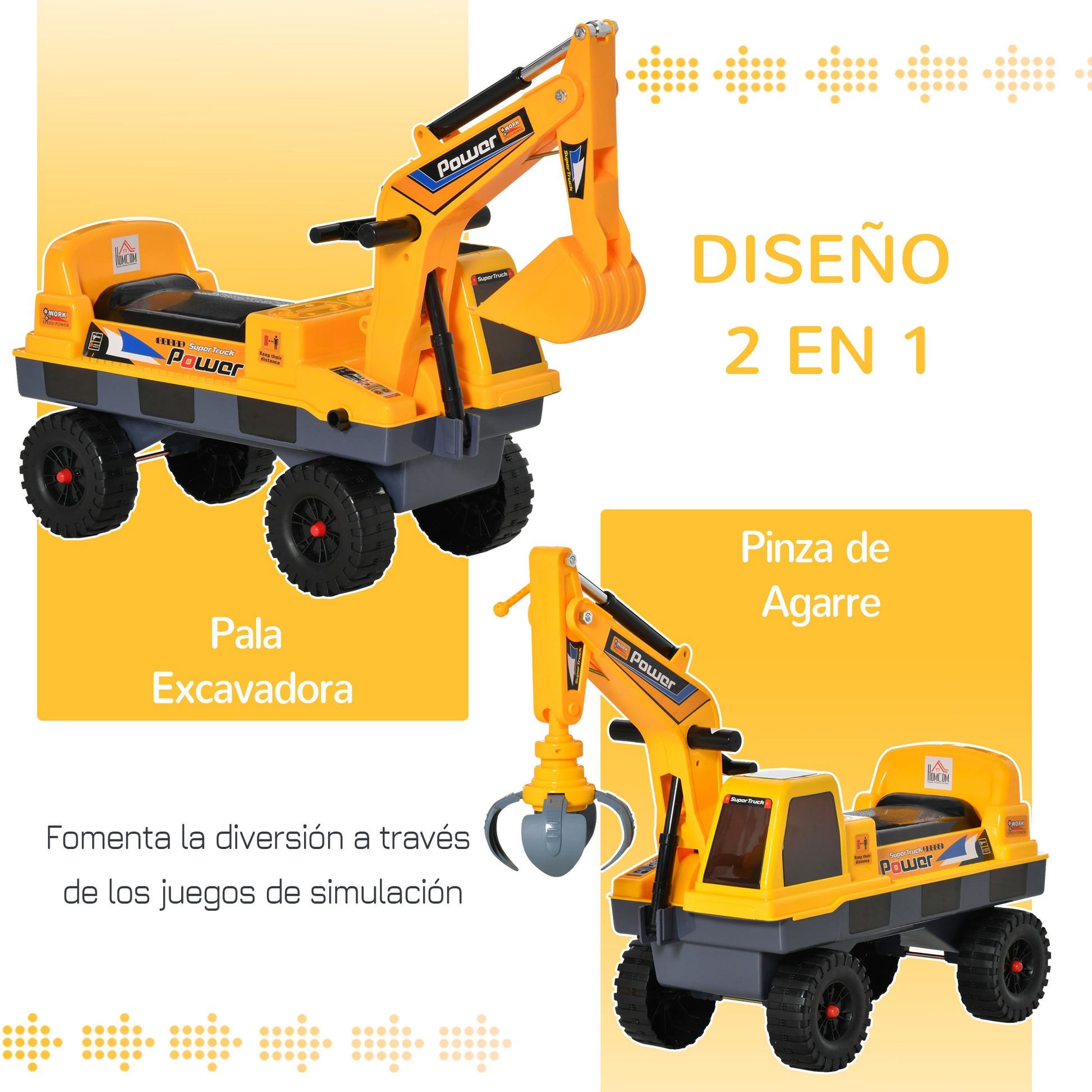 Homcom Tractor Para Niños De 2-3 Años Con Pala Excavadora Luces Música Y Espacio_3
