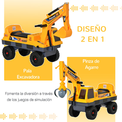 Homcom Tractor Para Niños De 2-3 Años Con Pala Excavadora Luces Música Y Espacio_3