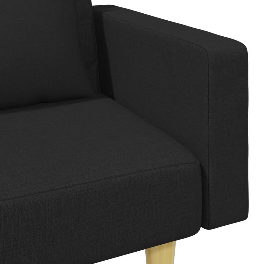 Sofá Cama De 2 Plazas Con Almohadas Y Taburete Tela Negro / Vetonek_4