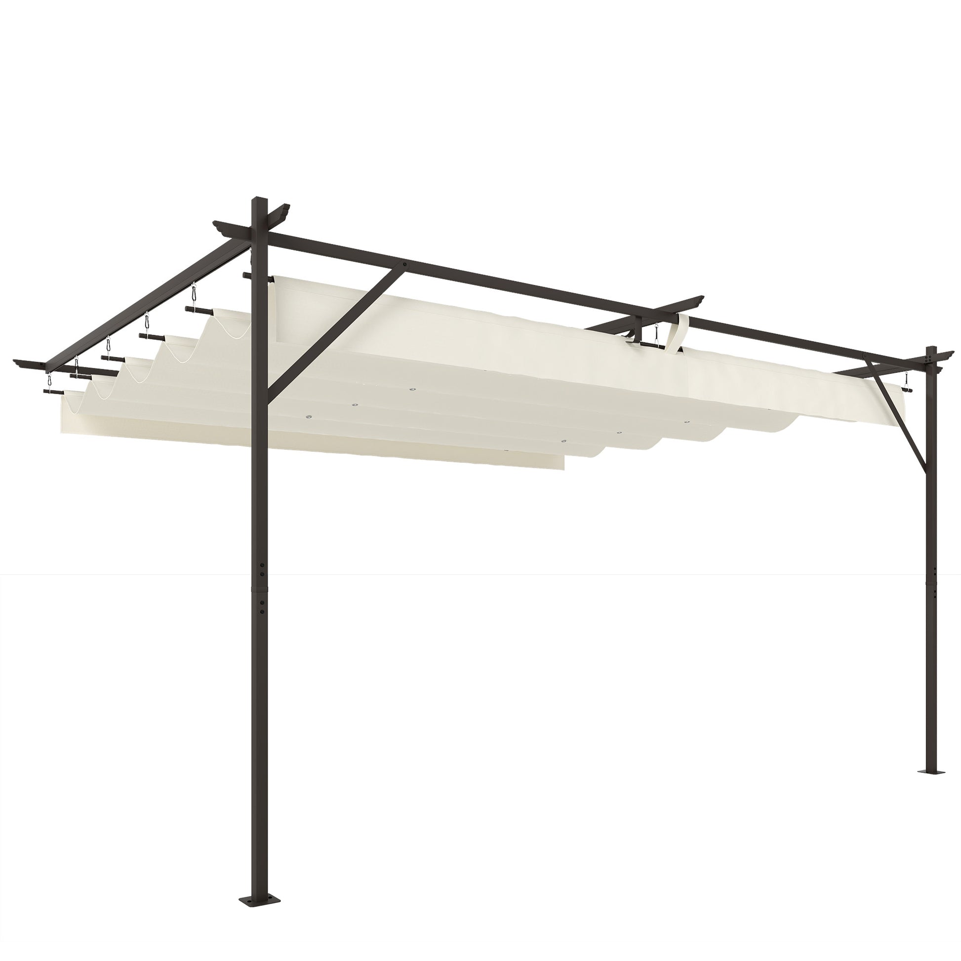 Outsunny Pérgola De Pared 4x3 M Con Techo Retráctil Upf30+ Blanco Crema_0