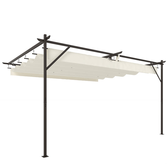 Outsunny Pérgola De Pared 4x3 M Con Techo Retráctil Upf30+ Blanco Crema_0