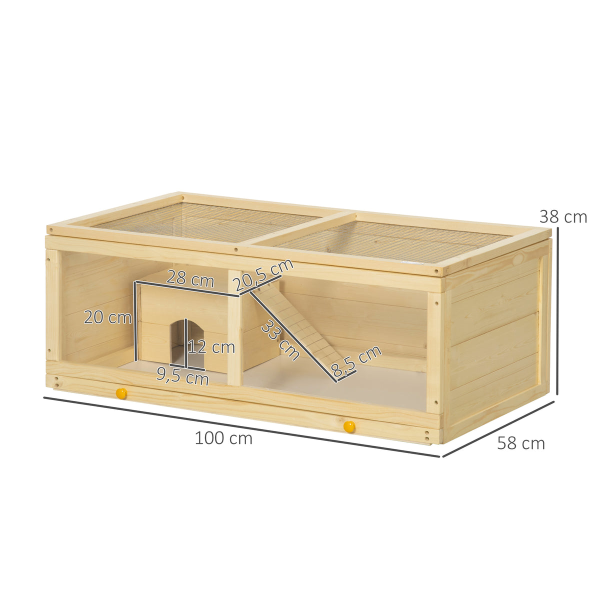 Jaula Para Hámster De Madera Tapa Abatible Pawhut 100x58x38 Cm Natural_2