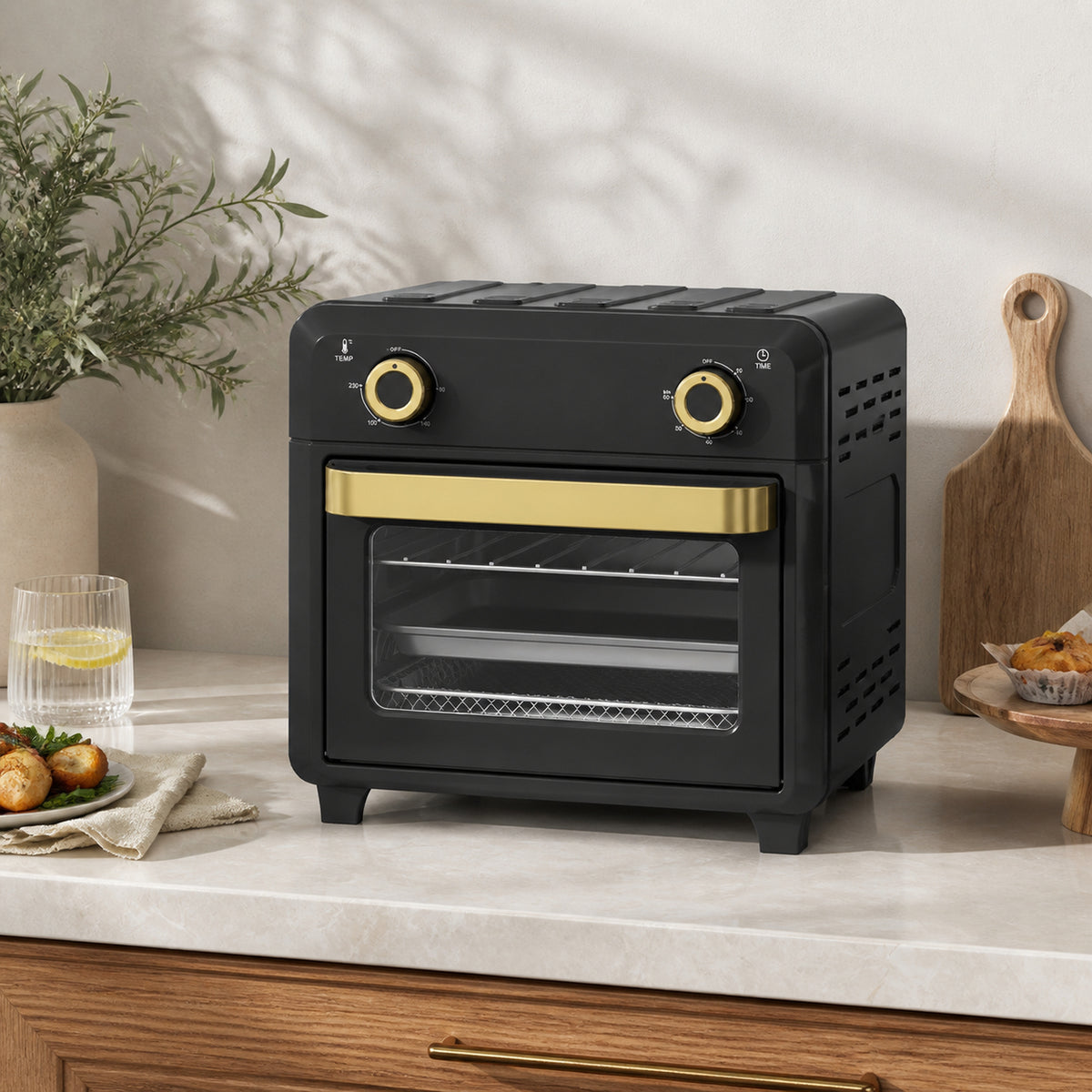 Forno Com Air Fryer Homcom Aço Inoxidável, Vidro Temperado Preto 32x27.2x29.8 Cm_3