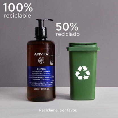 Champú tonificante hombre para la caída del cabello - ECOPACK APIVITA, 500 ml