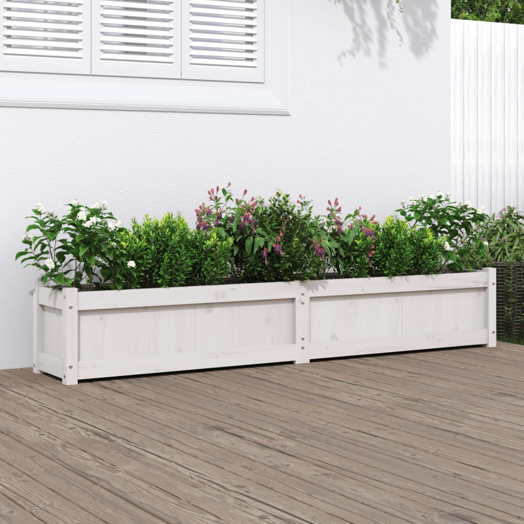Jardinera De Madera Maciza De Pino Blanca 180x31x31 Cm_1