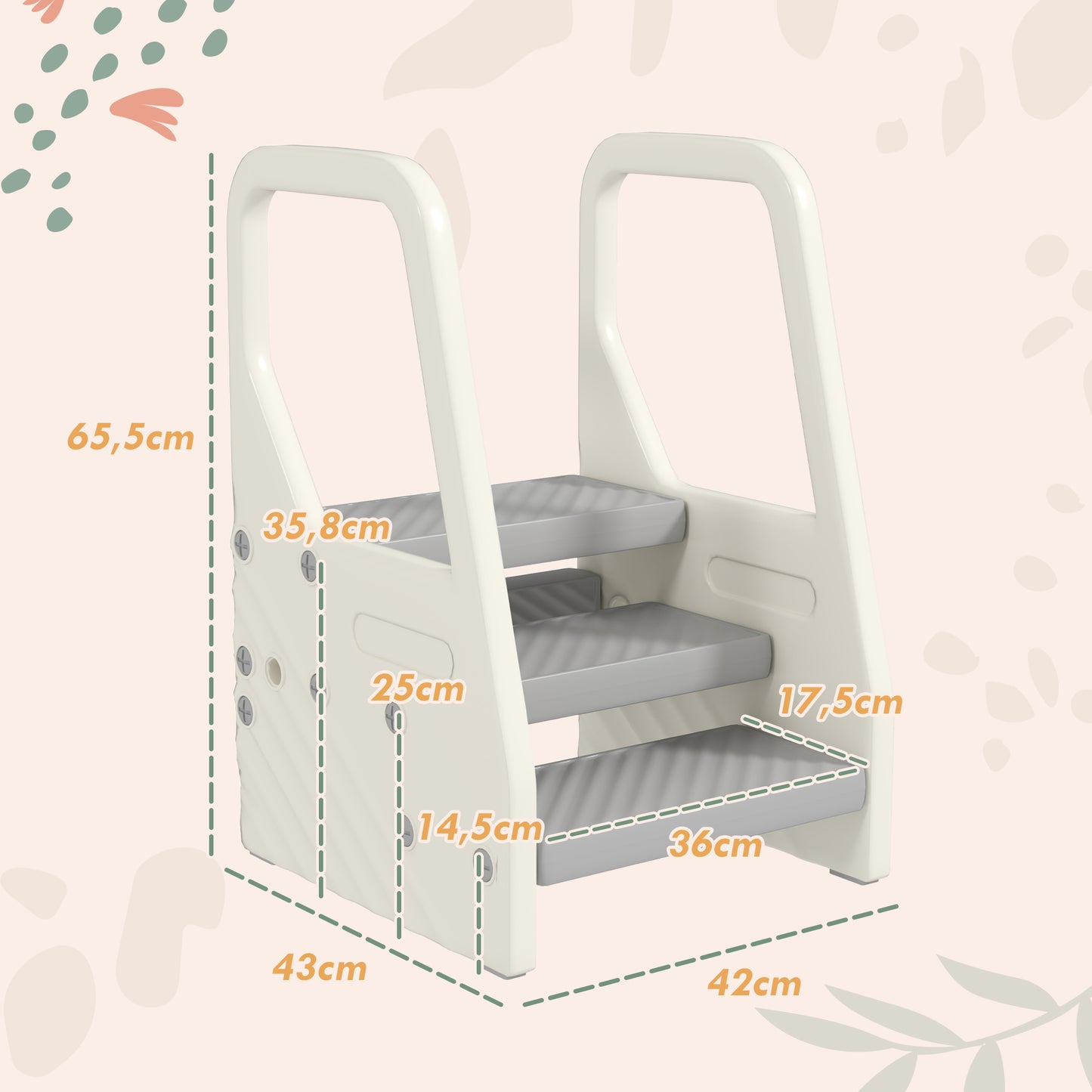 Taburete Para Niños Ajustable De 2 A 3 Peldaños Para Niños De 2-5 Años Gris_2