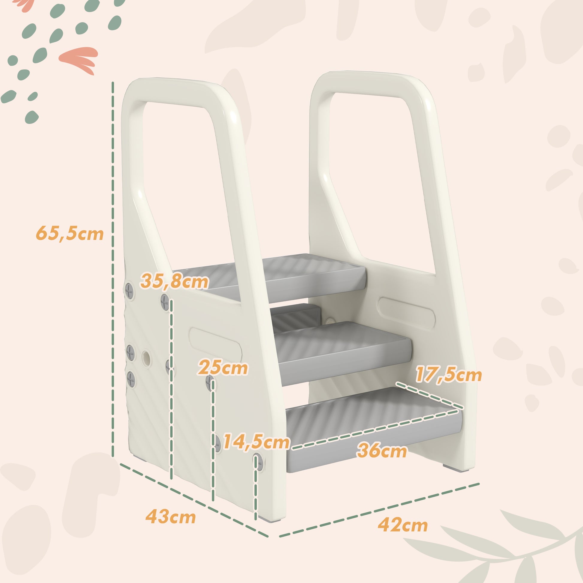 Taburete Para Niños Ajustable De 2 A 3 Peldaños Para Niños De 2-5 Años Gris_2