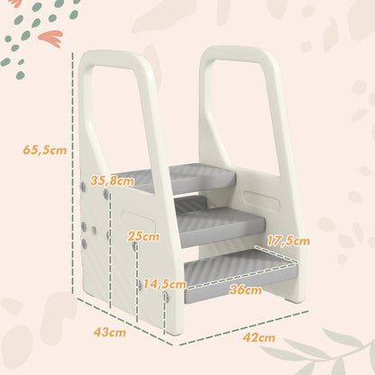 Taburete Para Niños Ajustable De 2 A 3 Peldaños Para Niños De 2-5 Años Gris_2