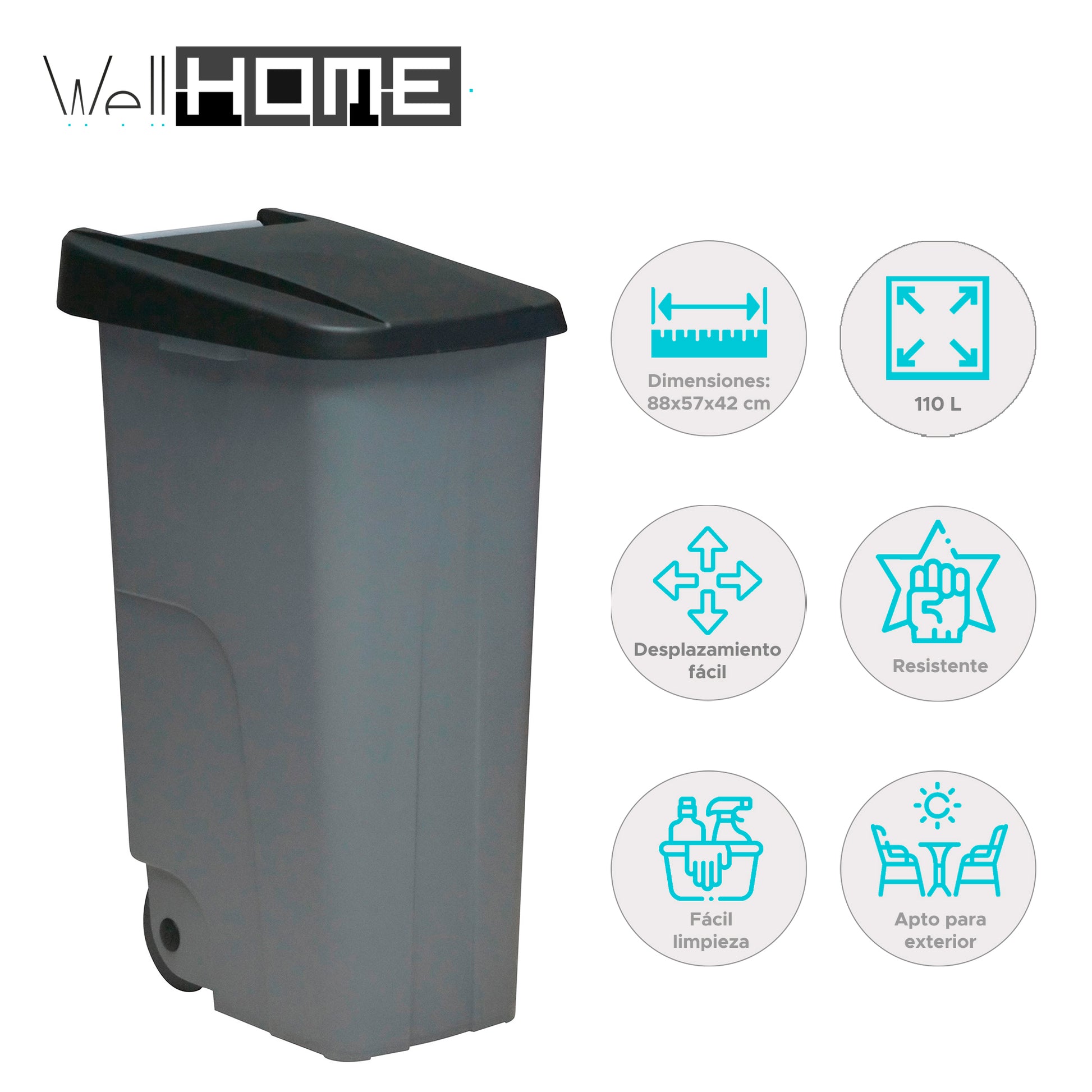 Contenedor Reciclo 110l Negro Cerrado 88x57x42 Cm Wellhome