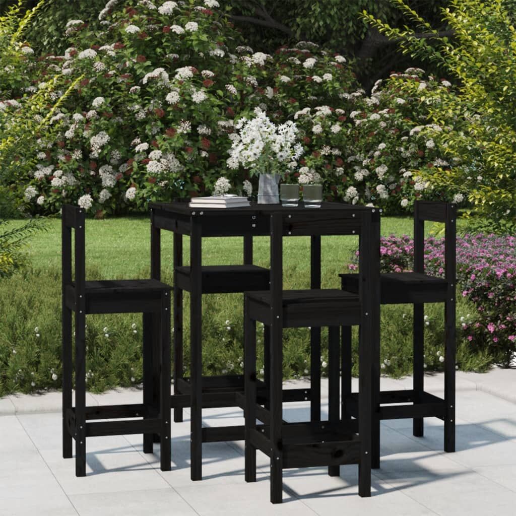 Vidaxl Set De Mesa Y Taburetes Altos Jardín 5 Piezas Madera Pino Negro_1