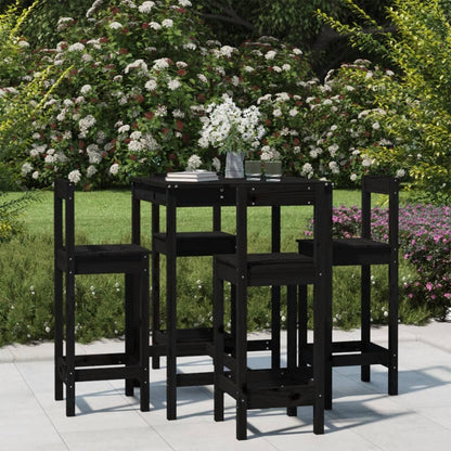 Vidaxl Set De Mesa Y Taburetes Altos Jardín 5 Piezas Madera Pino Negro_1