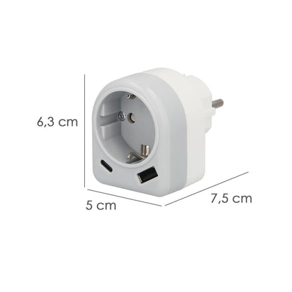 Enchufe / Adaptador Schuko Con 2 Tomas, Usb A / C. Potencia Maxima 3680 W. Cargador Moviles, Cargador 2 Tomas, Adaptador Moviles_1