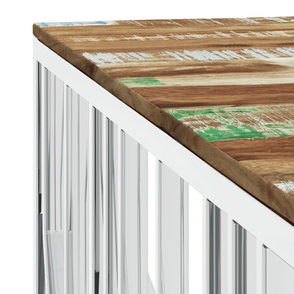 Mesa De Centro Acero Inoxidable Y Madera Reciclada Plateado_3