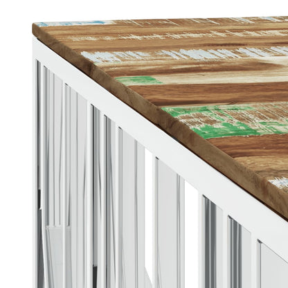 Mesa De Centro Acero Inoxidable Y Madera Reciclada Plateado_3