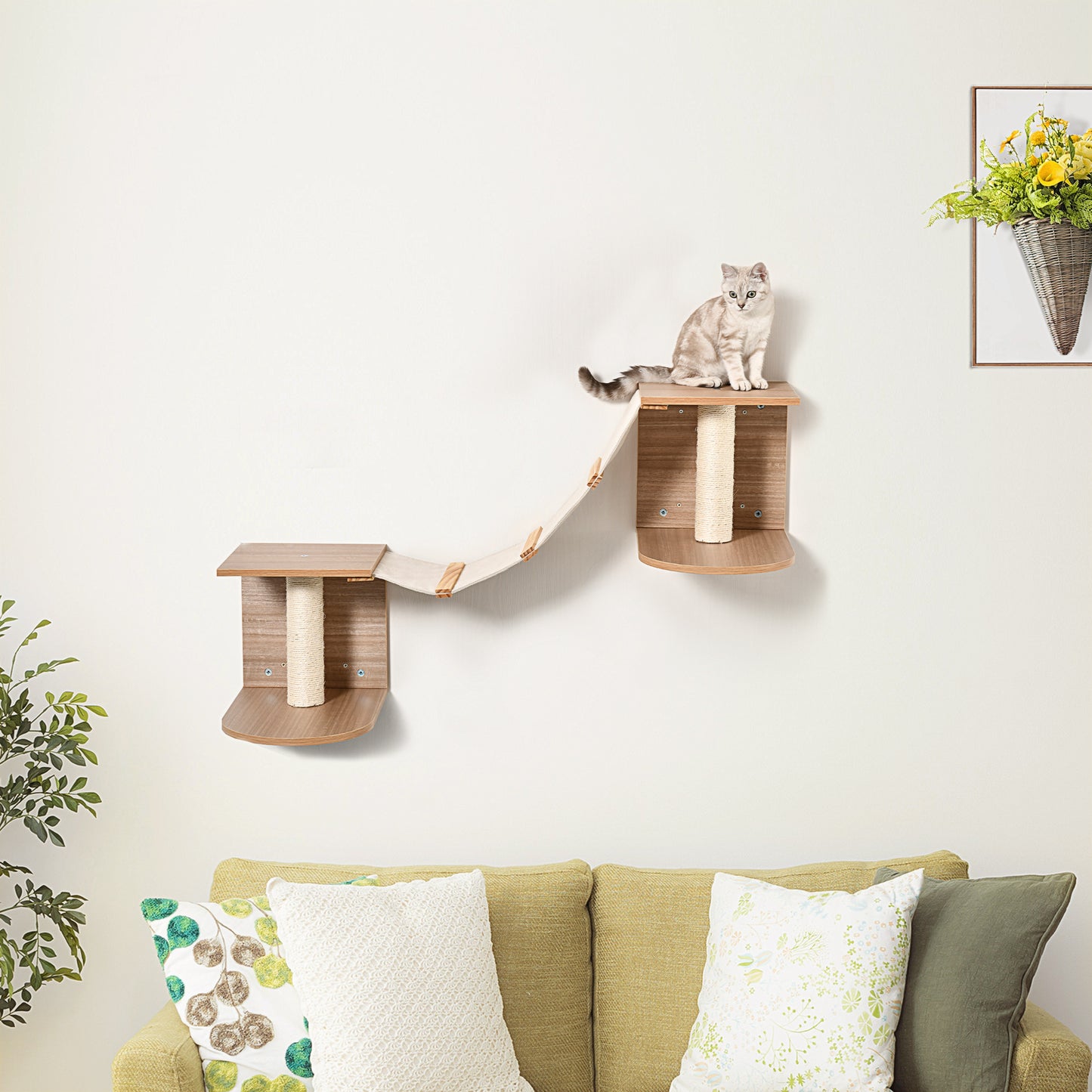 Pawhut Estantes De Pared Gatos Con Escalera Plataformas Postes Rascadores Sisal_1
