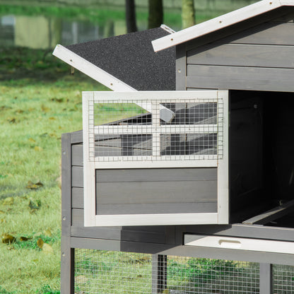 Pawhut Gallinero Madera Exterior Con Corral De Alambre Techos Asfálticos Gris_3