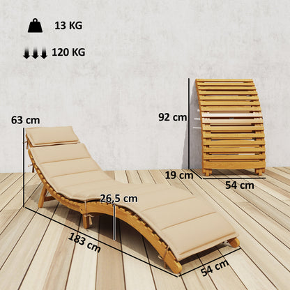 Outsunny Tumbona Plegable De Madera De Acacia Con Cojín Y Reposacabezas_2