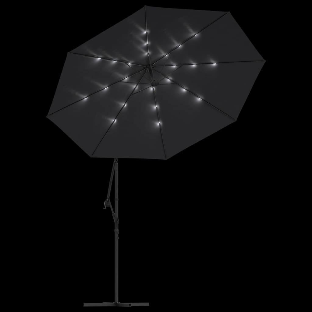 Sombrilla Voladiza Con Luces Led Y Poste De Acero Negra 300 Cm_4