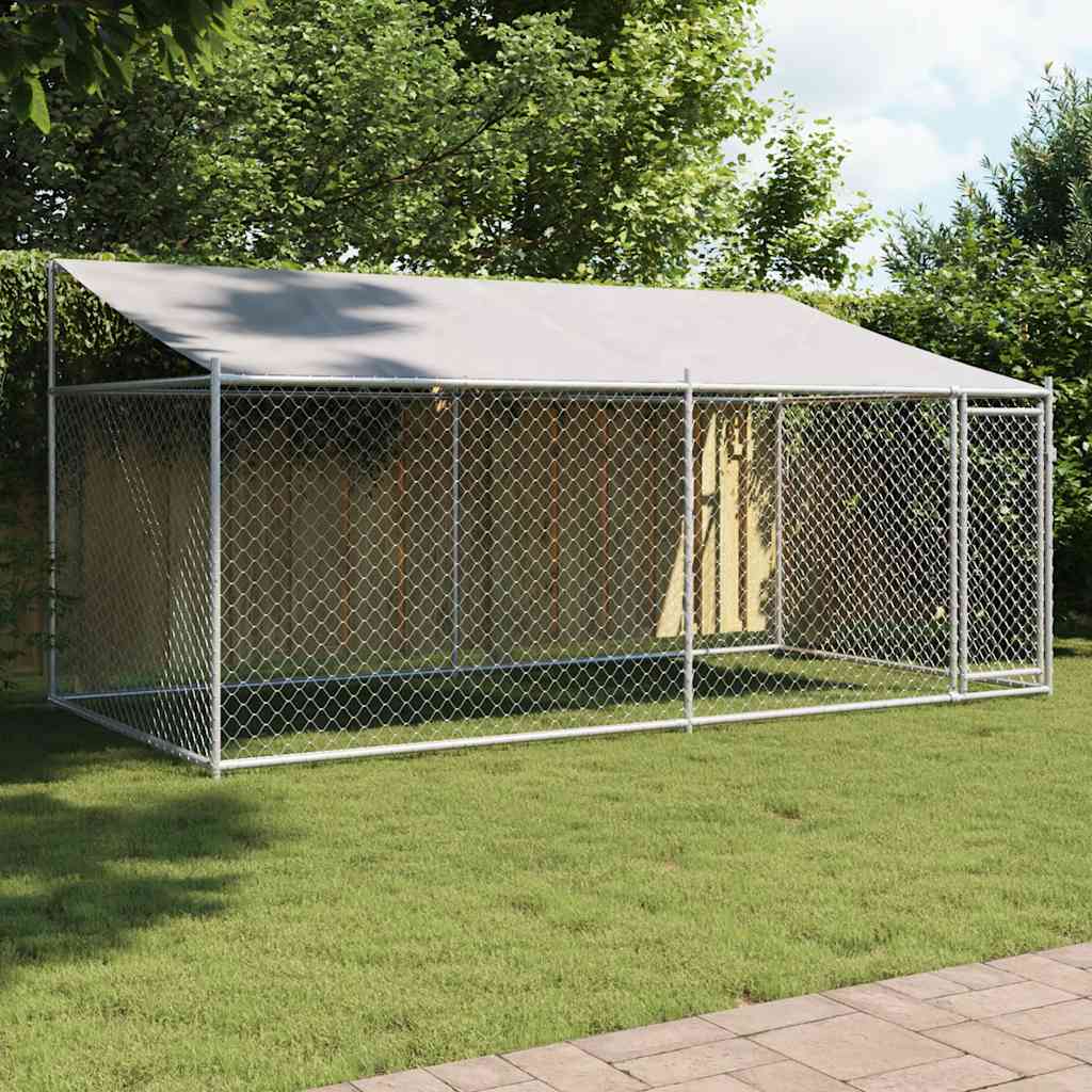 Jaula De Perros Techo Y Puerta Acero Galvanizado Gris 4x2x2 M_1