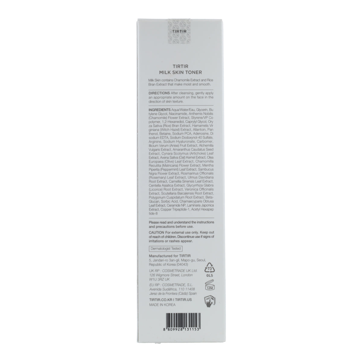 Tónico facial Milk Skin Toner TIRTIR 150 ml