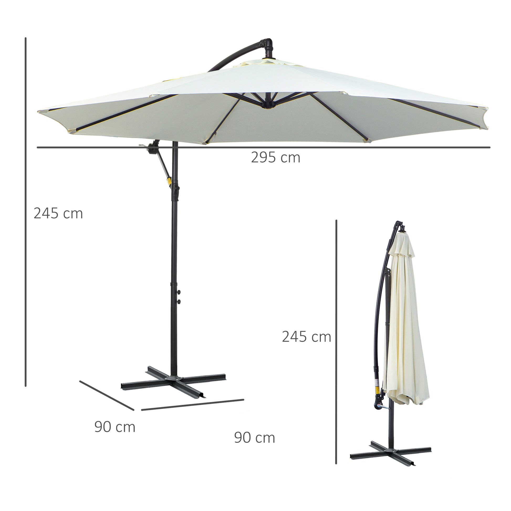 Outsunny Parasol Excéntrico Ø300 Cm Inclinable Con Manivela Para Jardín Crema_2