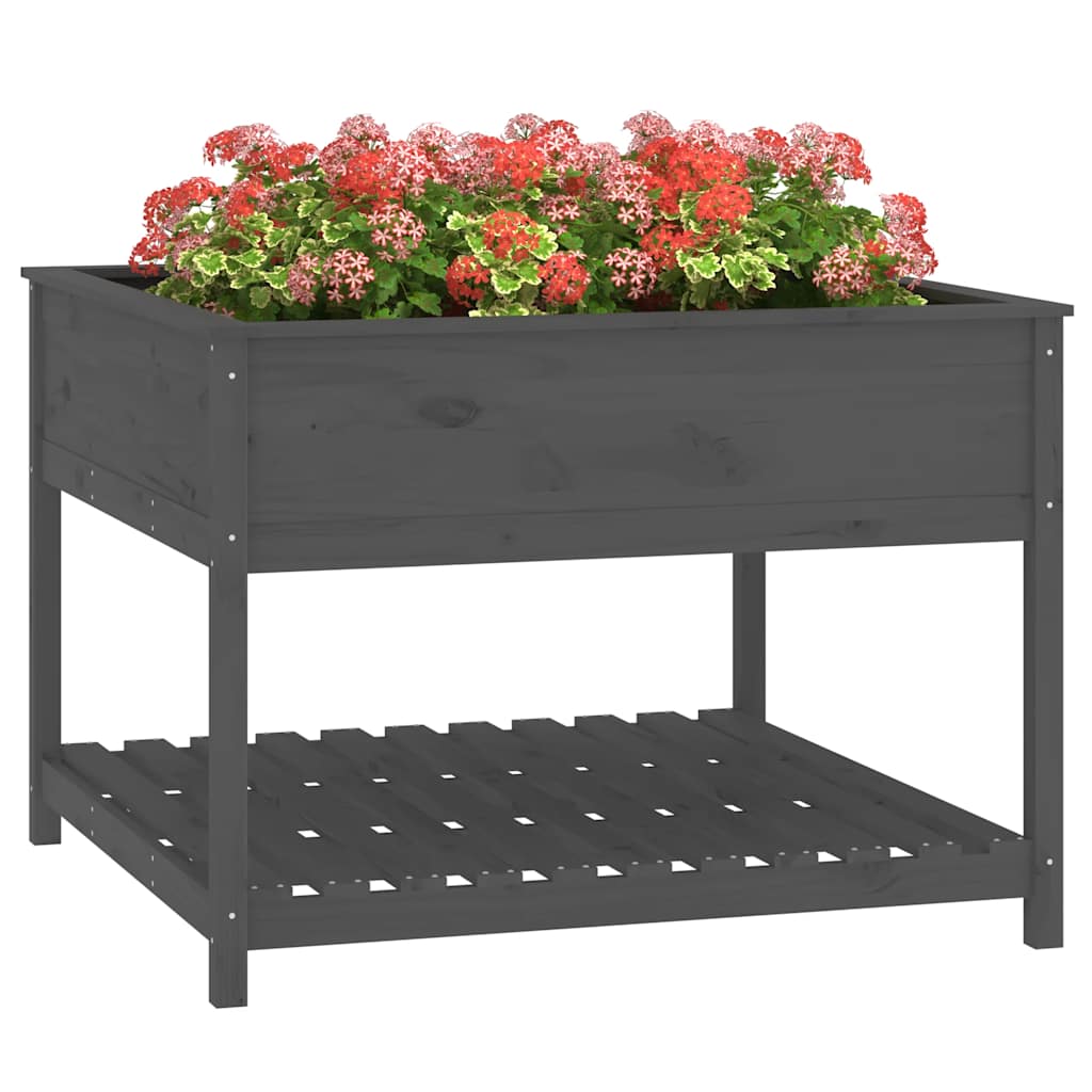 Jardinera Con Estante Madera Maciza Pino Gris 111,5x111,5x81 Cm_3