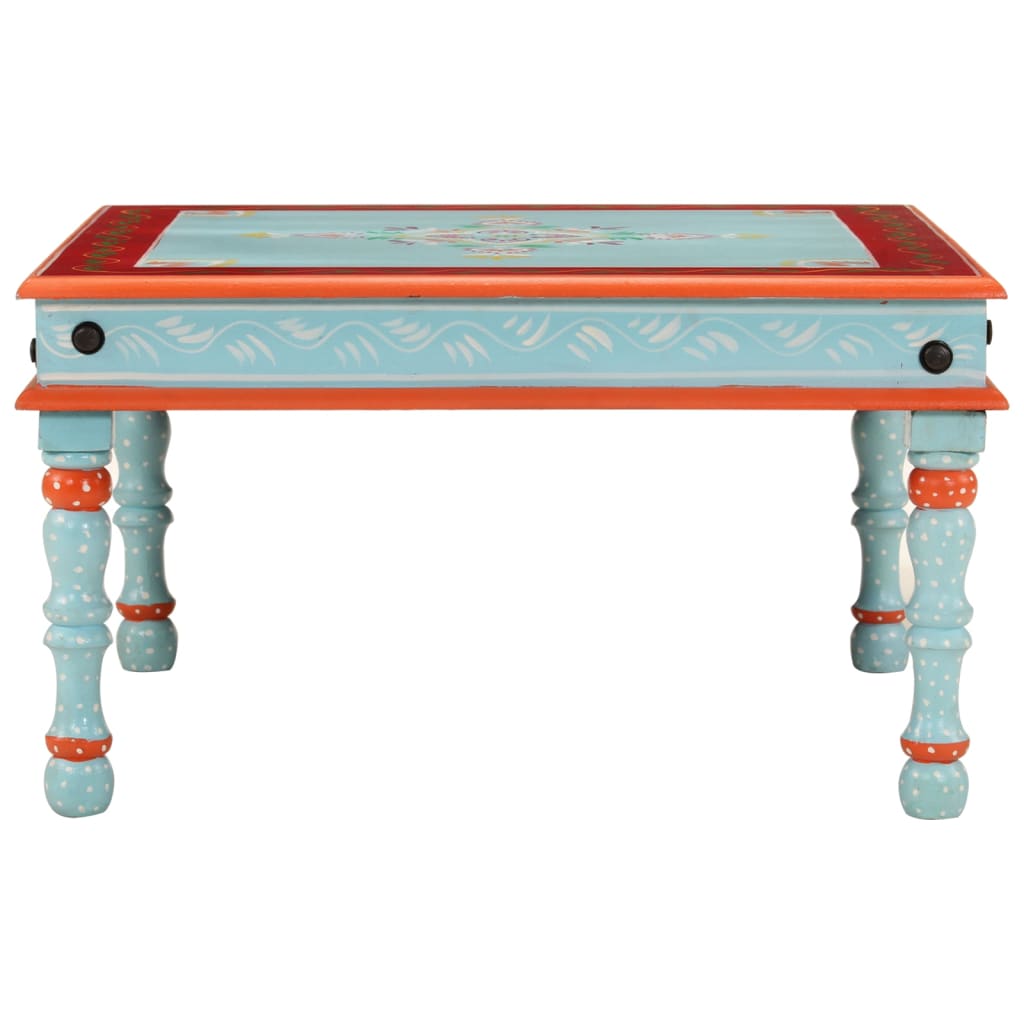 Mesa De Centro Madera Maciza De Mango Azul Pintada A Mano_0