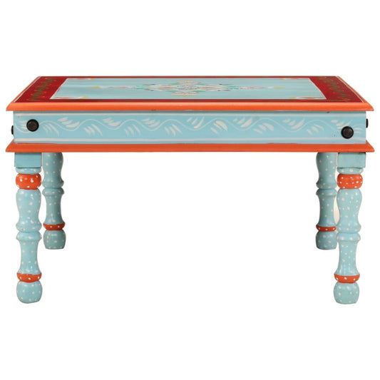 Mesa De Centro Madera Maciza De Mango Azul Pintada A Mano_0