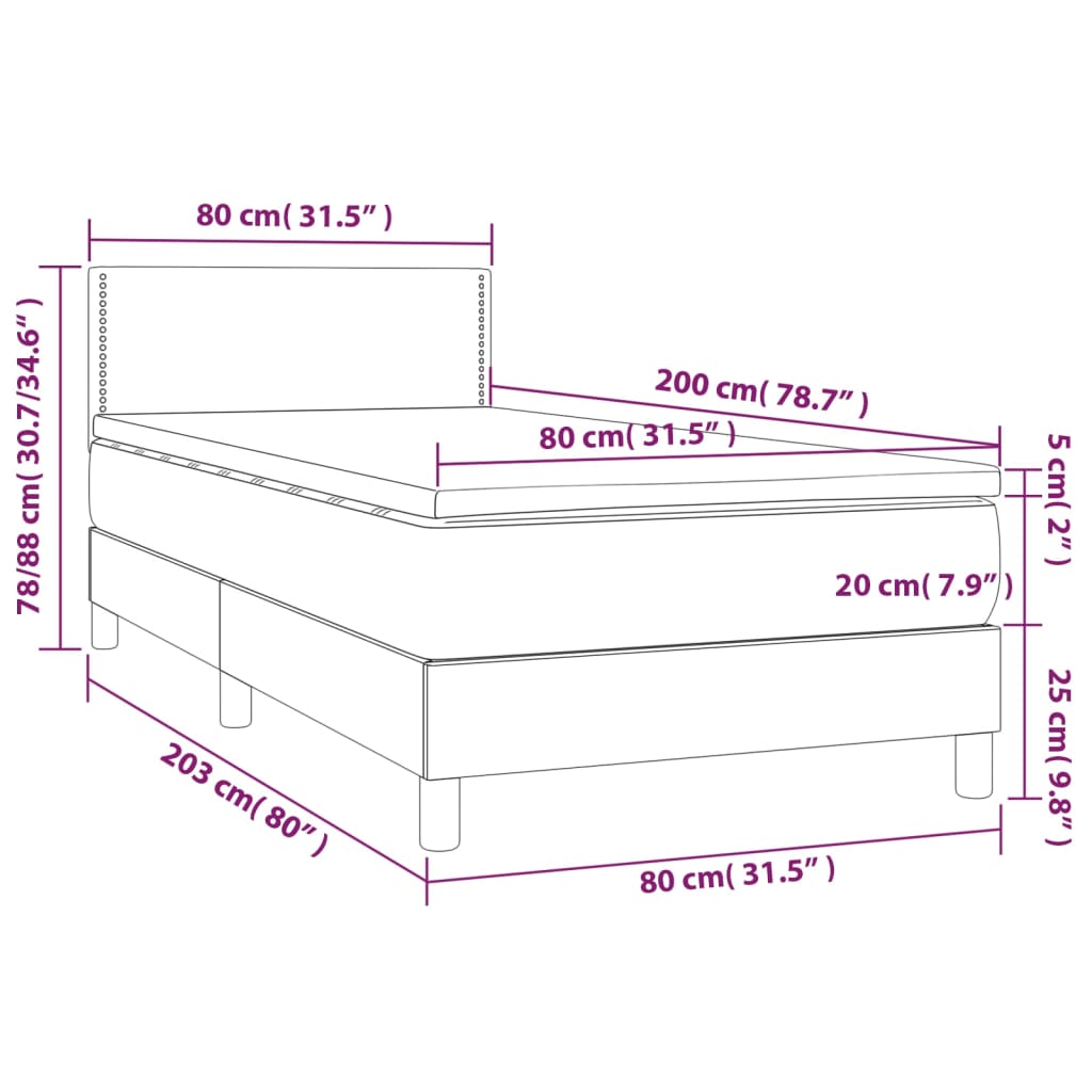 Cama Box Spring Colchón Y Luces Led Tela Gris Oscuro 80x200 Cm / Vetonek_2