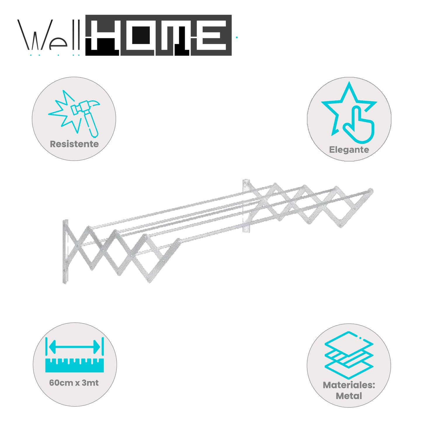 Tendedero Extensible De Pared En Metal 60cm X 3m_1