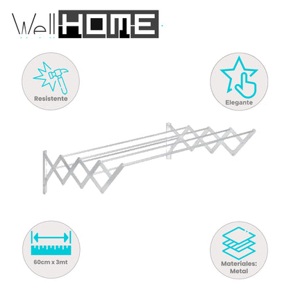 Tendedero Extensible De Pared En Metal 60cm X 3m_1