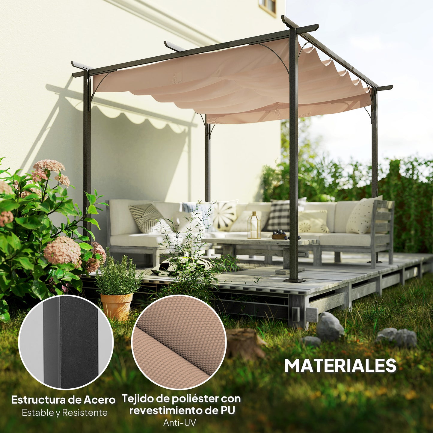 Outsunny Pérgola De Metal 3x3m Gazebo Cenador Para Jardín Patio Con Techo_3