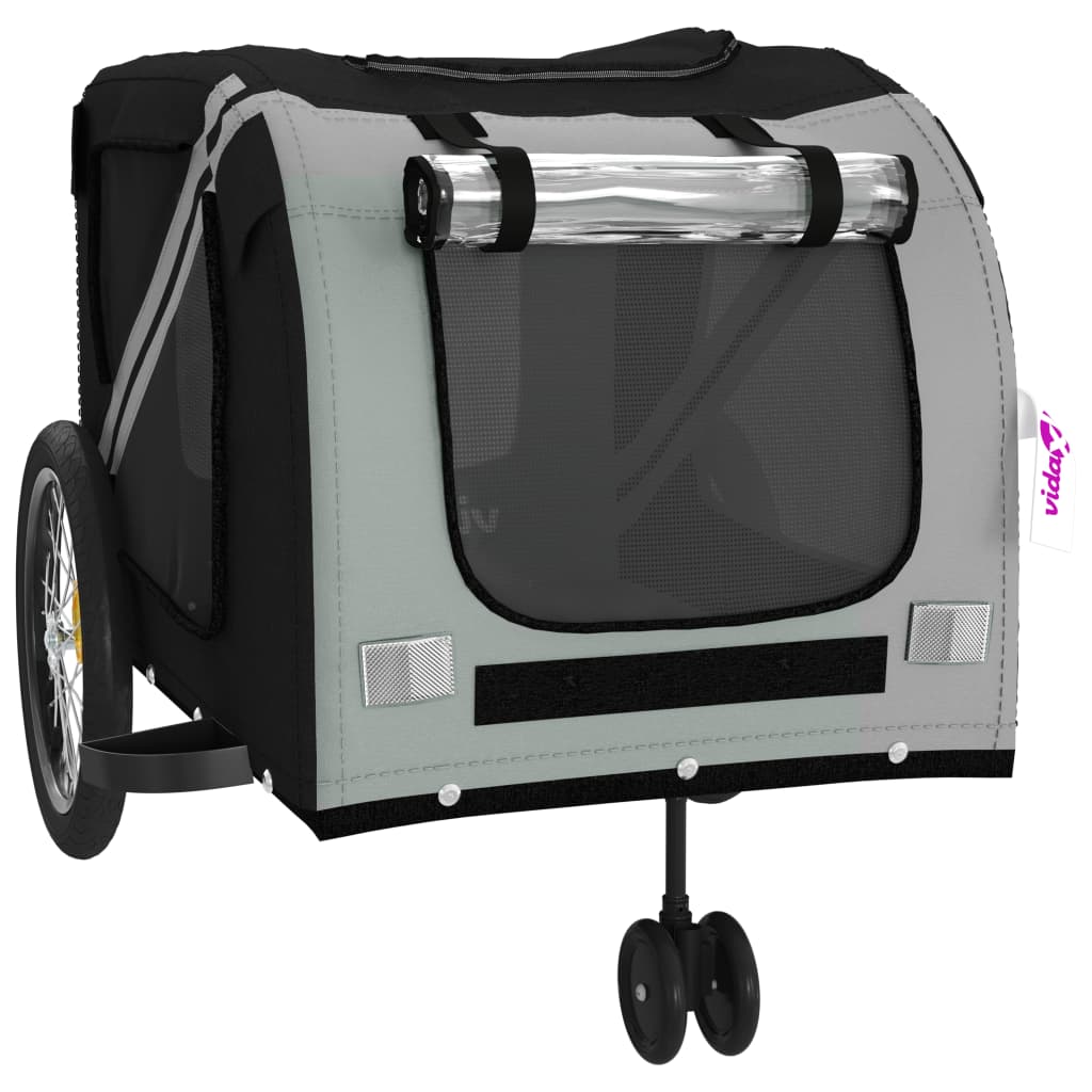 Remolque De Bicicleta Mascotas Hierro Tela Oxford Gris Negro_4