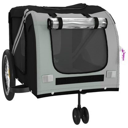 Remolque De Bicicleta Mascotas Hierro Tela Oxford Gris Negro_4