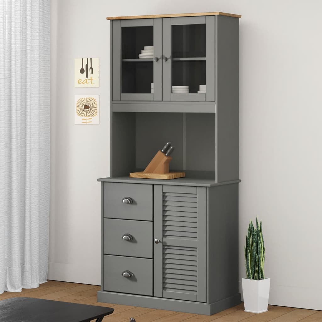 Armario Superior Tocador Vigo Madera De Pino Gris 78x30x100 Cm / Vetonek_1