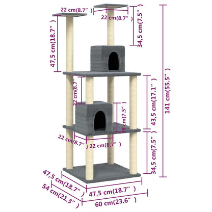 Vidaxl Rascador Para Gatos Con Postes De Sisal Gris Oscuro 141 Cm_2