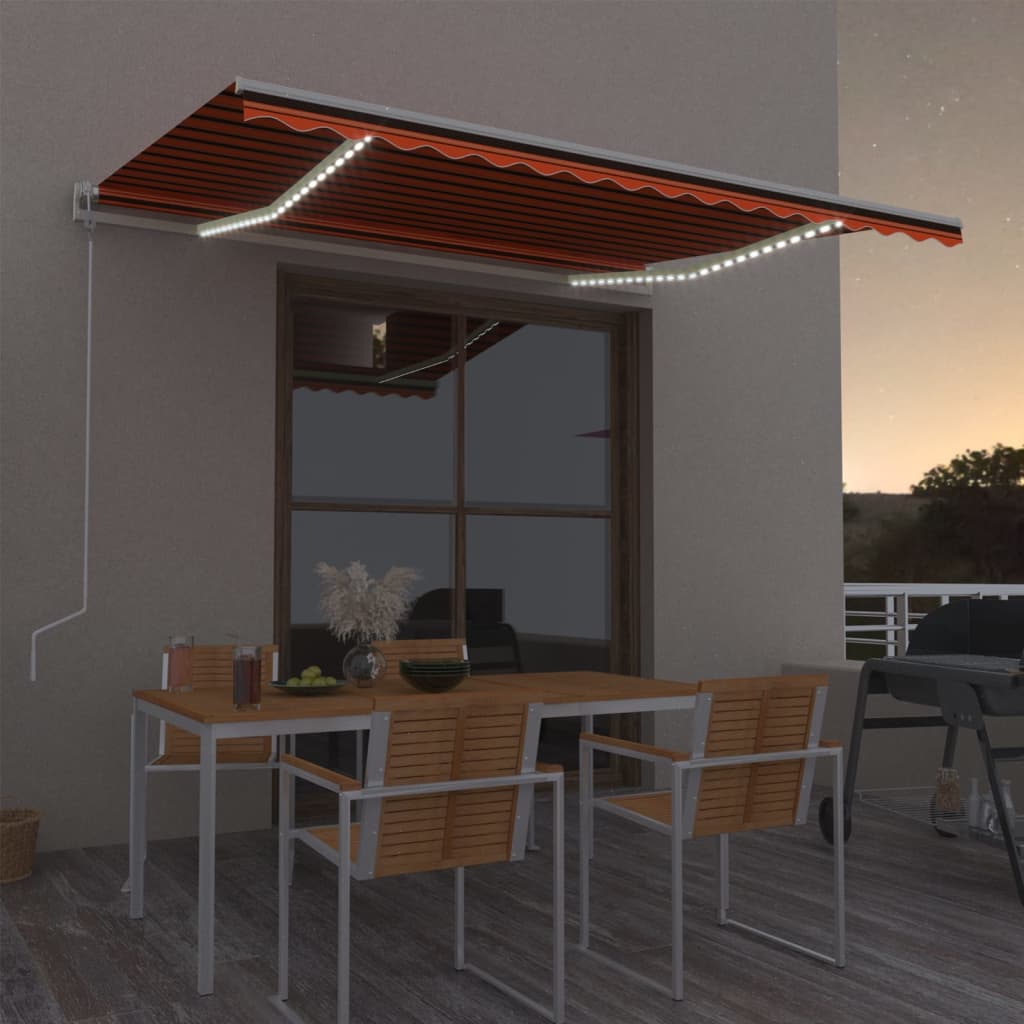 Toldo Automático Led Sensor De Viento Naranja Marrón 400x300 Cm_1
