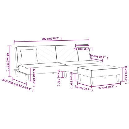 Sofá Cama De 2 Plazas Con Almohadas Y Taburete Tela Negro / Vetonek_3