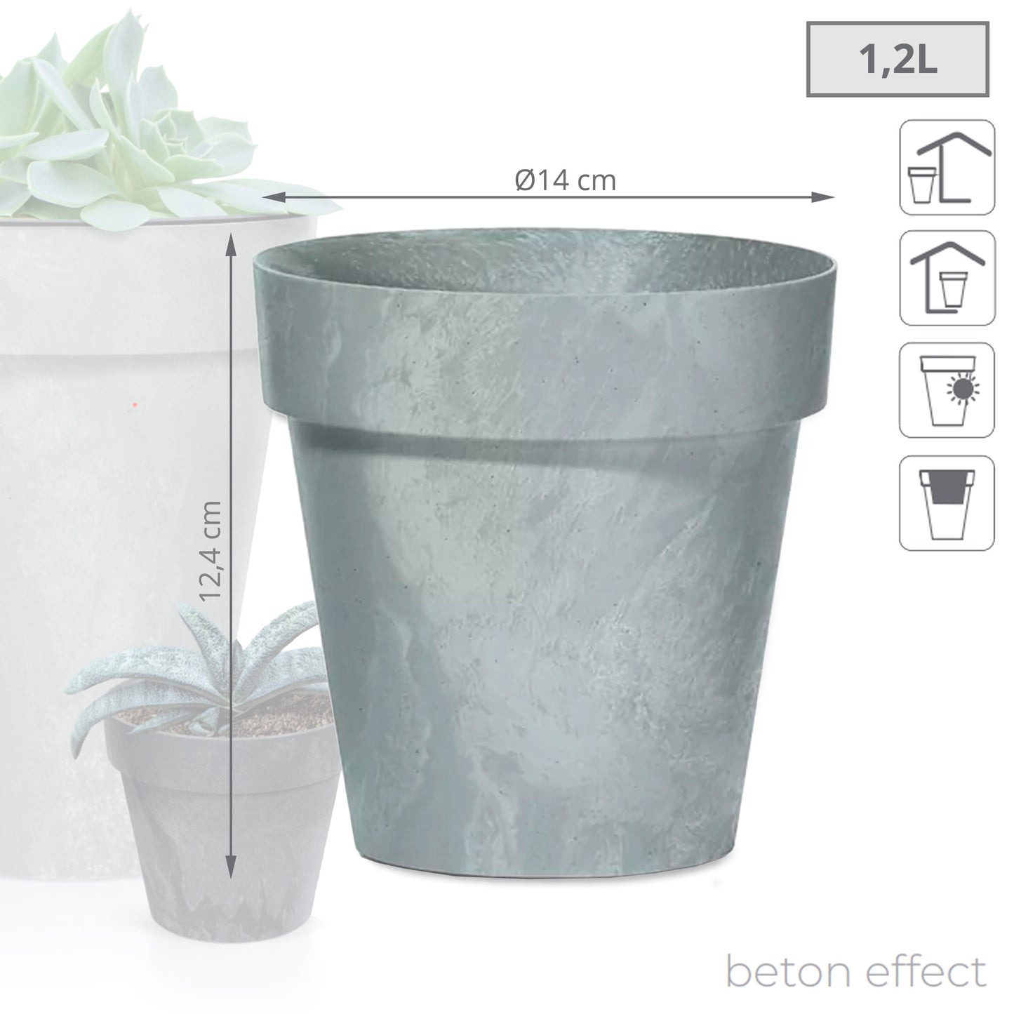 Maceta Cube Beton Effect 1,2l., Dimensiones (mm) 140x140x124, Color Hormigón_2