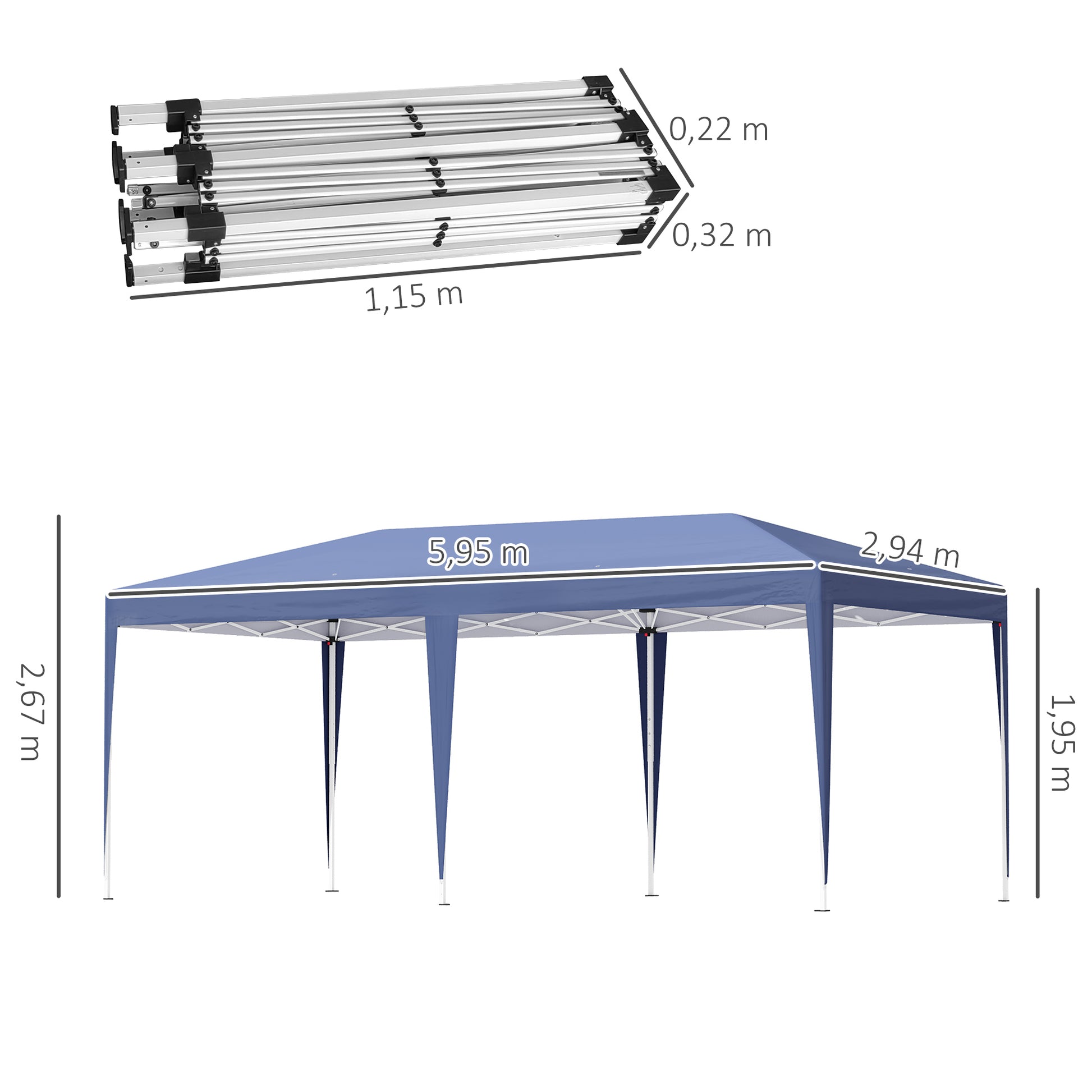 Outsunny Carpa Plegable 6x3 M Con Altura Ajustable En 3 Niveles Azul_2