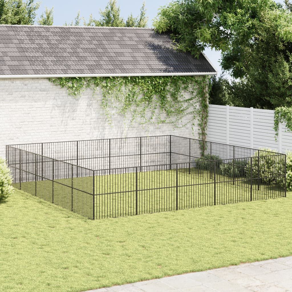Vidaxl Corralito Para Perros Con 20 Paneles Acero Galvanizado Negro_1