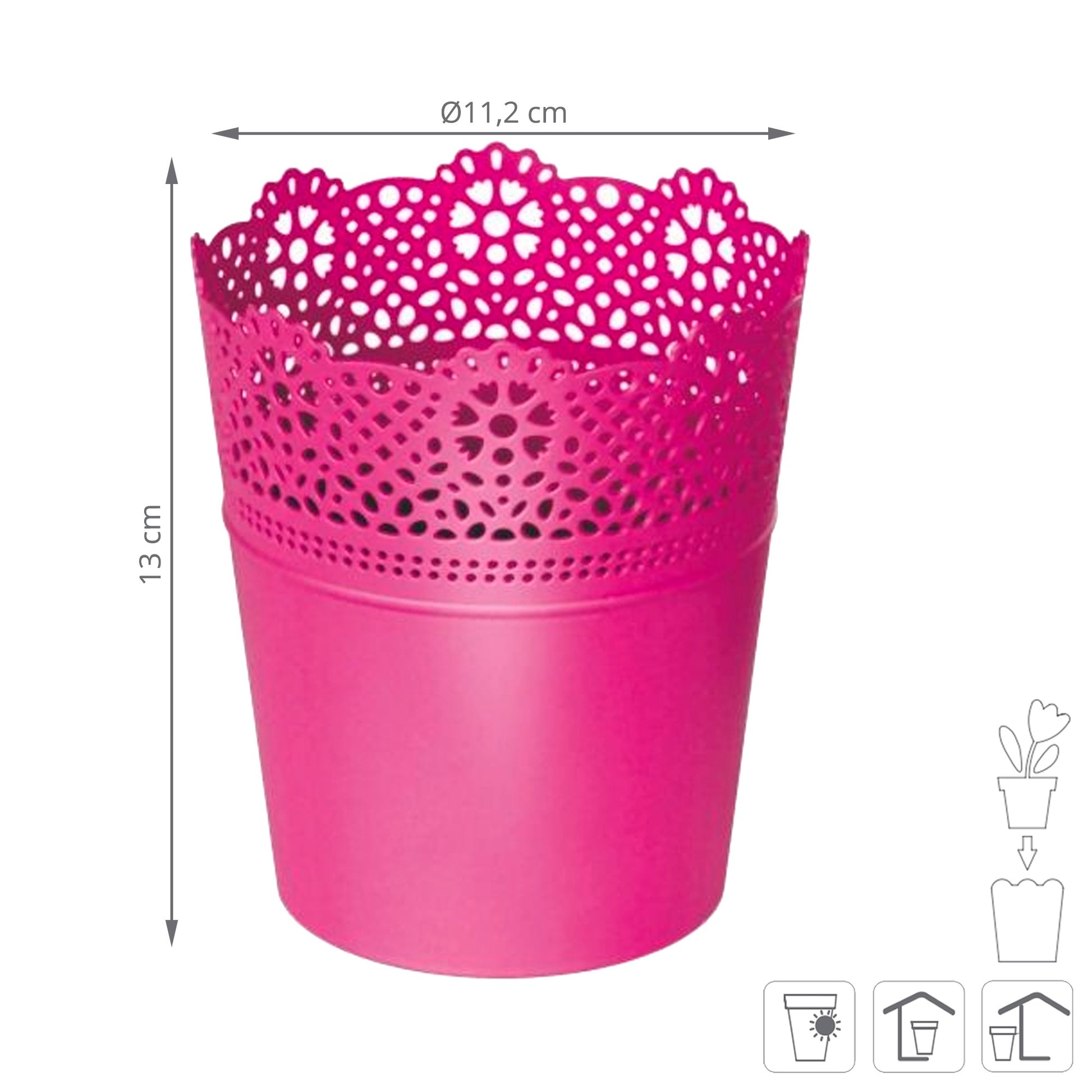 Maceta Lace , Dimensiones (mm) 112x112x130, Color Fucsia