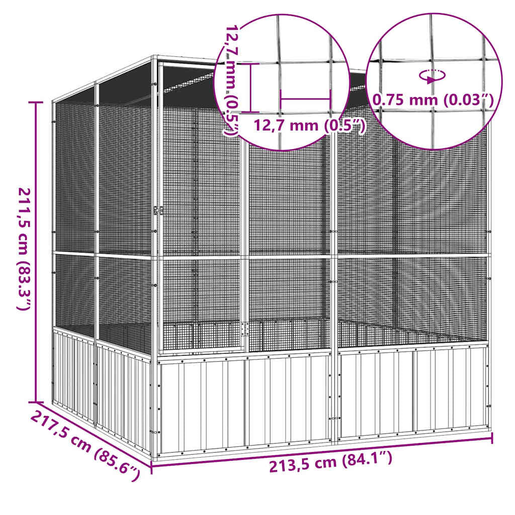 Vidaxl Jaula Pájaros Acero Galvanizado Antracita 213,5x217,5x211,5 Cm_2