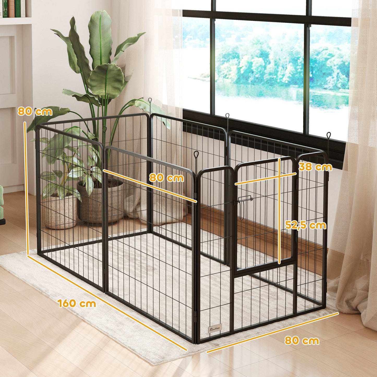 Pawhut Parque Para Perros De 6 Paneles De 80 Cm De Altura Con Puerta Negro_2