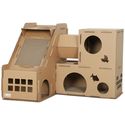 Pawhut Casa Para Gatos De Cartón Forma Castillo 2 Niveles Con 3 Zonas De Rascado_0