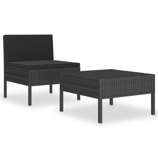 Vidaxl Set Muebles De Jardín 2 Piezas Y Cojines Ratán Sintético Negro_0