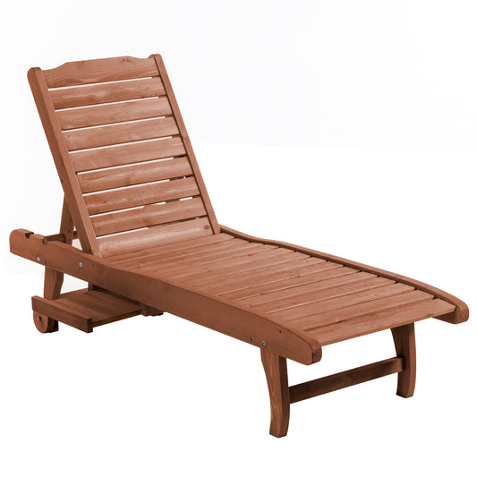 Outsunny Tumbona De Madera Exterior Con 2 Ruedas 1 Cajón Natural_0