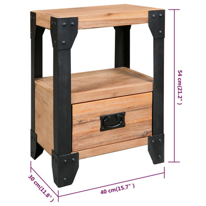 Mesita De Noche De Madera Maciza Acacia Y Acero 40x30x54 Cm_4